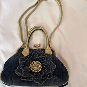 Source Unknown Denim and Gold Floral Shoulder Bag